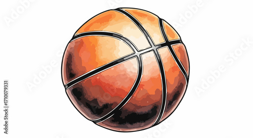 Isolated basketball on pure white backdrop, basketball closeup showcasing detailed texture and traditional orange coloring. Depicting competitive basketball,
