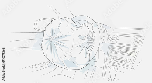 Airbag deployment in car, presenting inflated safety measure after simulated accident. Airbag deployment showcases automotive protection, ensuring passenger safety and vehicle security.