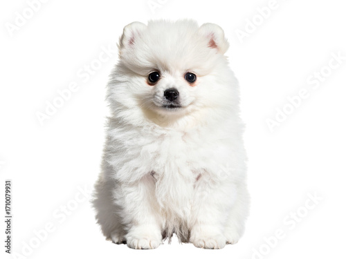 White Pomeranian and Chihuahua puppies isolated on white background