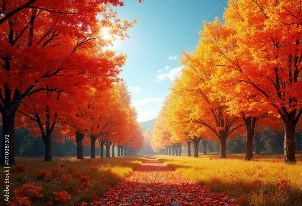 Fototapeta premium Vibrant Autumn Leaves Colorful Foliage Nature Scene Blue Sky Splendid Natural Beauty Seasonal Transition