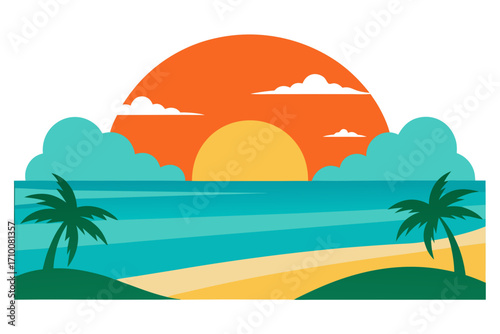 tropical beach with palm trees