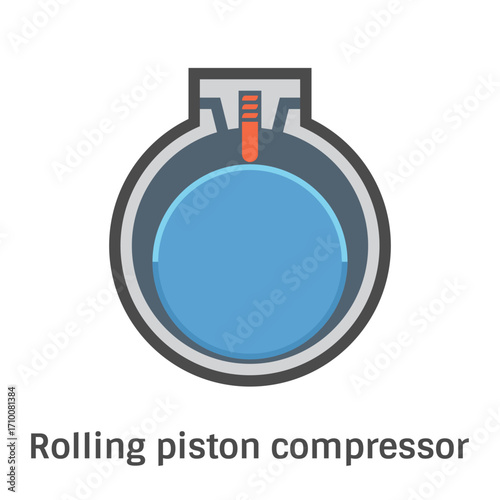 Rolling piston compressor vector icon. Type of rotary compressor used in refrigeration and air conditioning HVAC systems. To rotating within cylinder, trapping and compressing refrigerant gas.