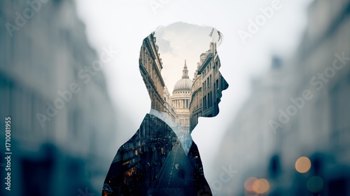 Businessman Silhouette with Historic City Architecture Double Exposure