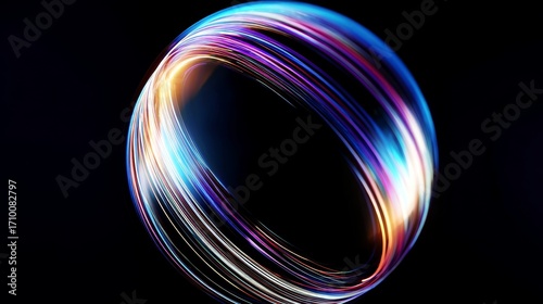 Abstract colorful light ring with swirling neon patterns on a dark background