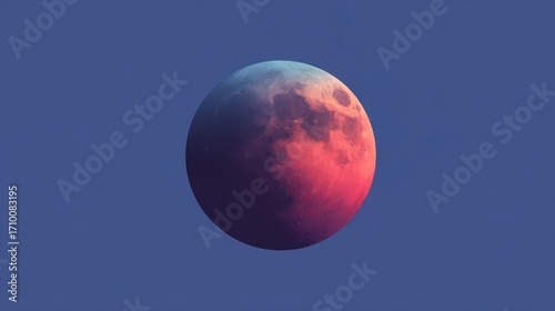 A vibrant, partially illuminated moon against a deep blue background, showcasing stunning shades of pink and purple.