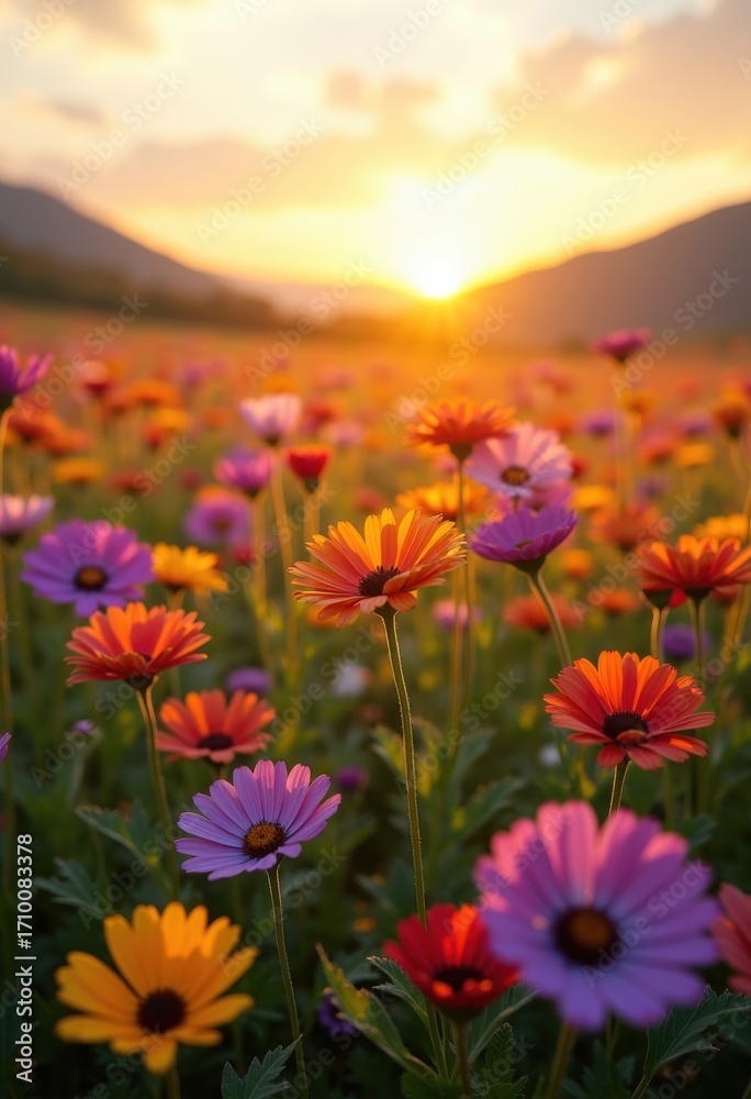 Obraz premium Vibrant Colorful Wildflowers Blooming in Sunlit Meadow Inspiring Nature's Color Palette Serenity and Beauty