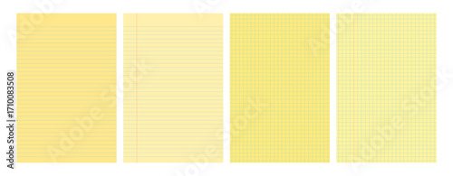 Set of yellow legal pad pages with lined or grid designs