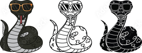 Cool snake cartoon vector illustration with sunglasses design