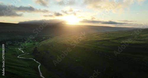 Sunrise over valley in Yorkshire Dales