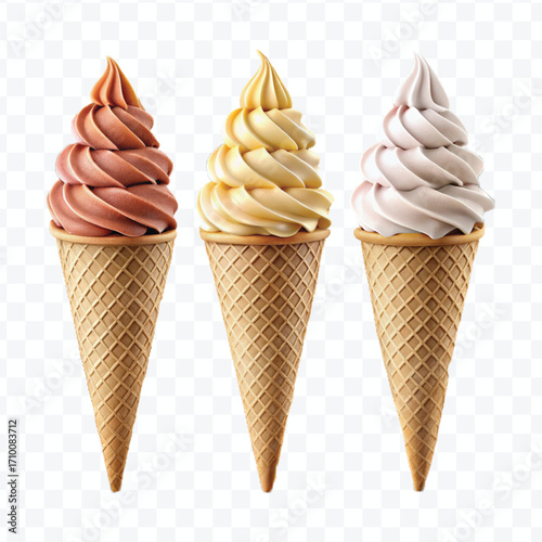 realistic 3d colorful vanilla ice cream scoop set in different style isolated on transparent background 