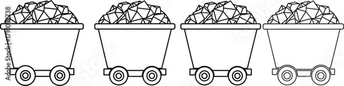 Mining carts filled with ore vector illustration line art