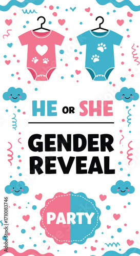 Potrait banner digital, gender reveal party, vector illustration