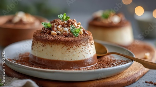 Wallpaper Mural Creamy layered dessert topped with crunchy nuts cocoa powder and fresh mint leaves Torontodigital.ca