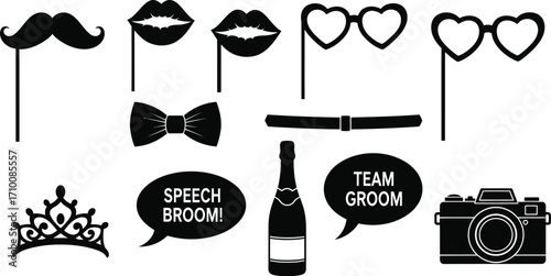 Wedding photo booth props vector silhouette design elements