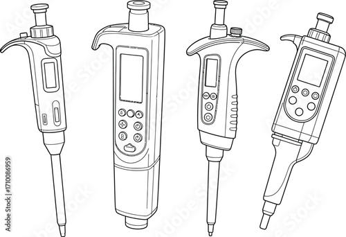 Pipettes lab equipment outline science laboratory illustration