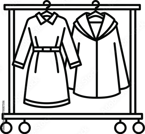 Clothing rack with dress and coat fashion apparel illustration