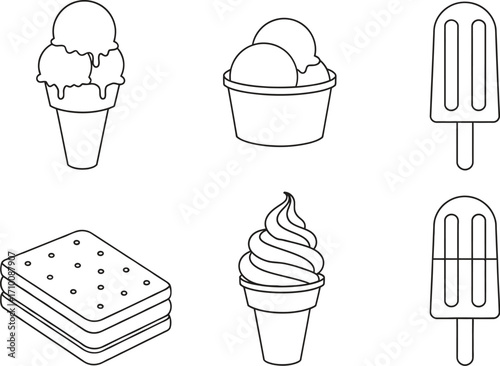 Ice cream sweet dessert vector illustration summer food set