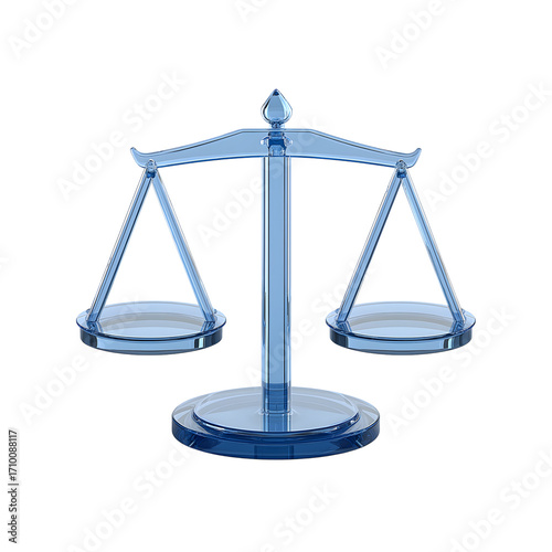 3d icon of Balance scales of justice in blue isolated on a white background
