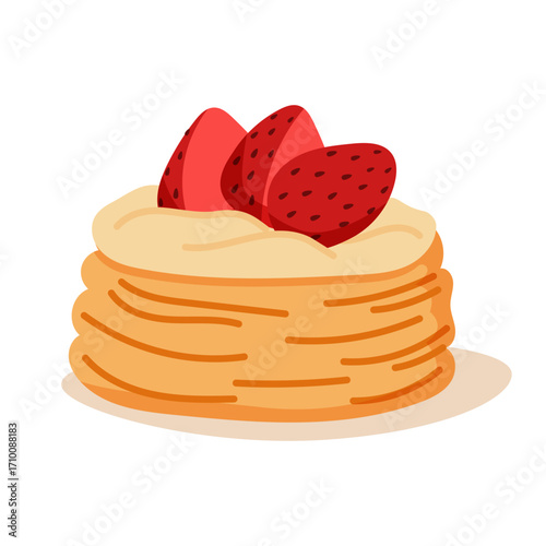 Strawberry tart with cream filling flat vector