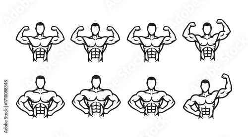 Collection of muscular bodybuilder poses silhouette