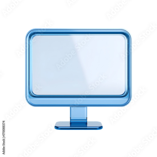 3d icon of minimalist glossy blue computer monitor design