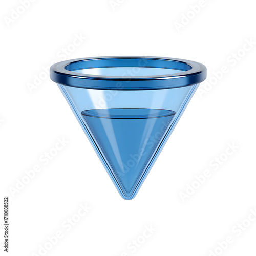 3d icon of Transparent glass funnel with blue liquid inside 