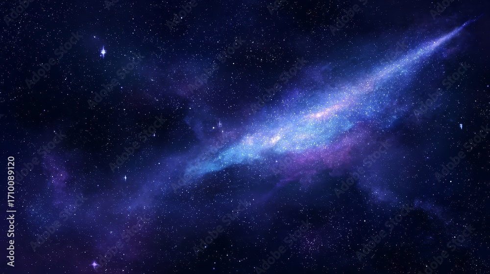 Fototapeta premium A stunning view of a spiral galaxy in deep space, featuring vibrant nebulae and countless stars against a dark cosmic background.