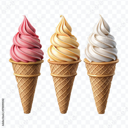 realistic 3d colorful vanilla ice cream scoop set in different style isolated on transparent background 