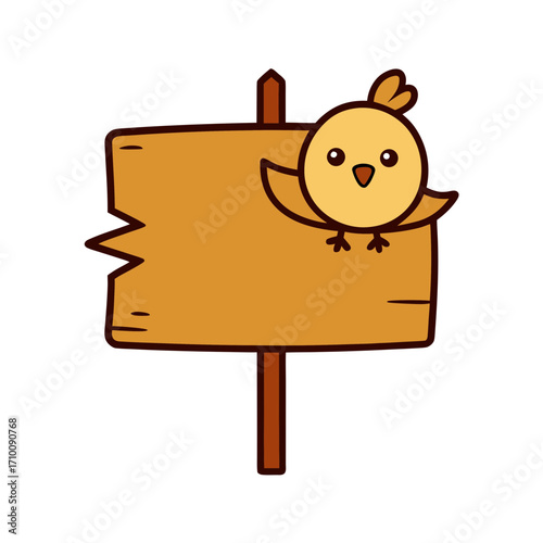 blank wooden signboard with little chick 
