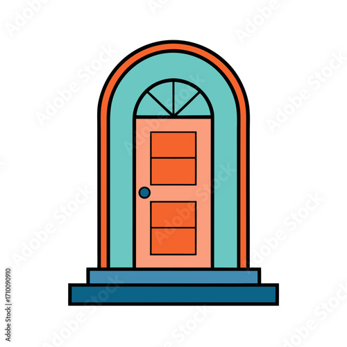 house door front with doorstep doodle style vector.