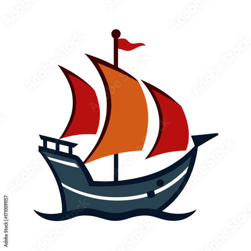 sailboat Columbus caravel ship doodle style vector