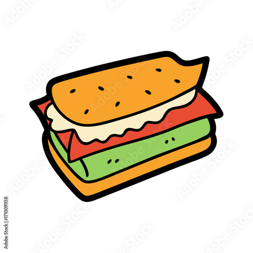 sandwich in cellophane wrapper doodle style vector