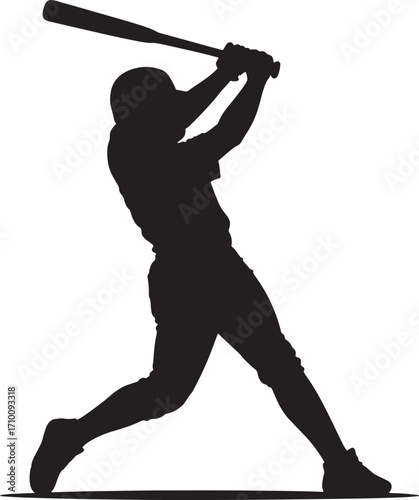 Black Vector Illustration of Baseball Player Hitting Ball