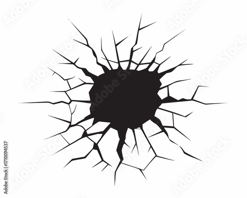 Black crack graphic on white background