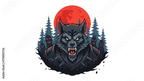 Night Wolf Icon: A fierce wolf stands against a backdrop of moon, its teeth bared, embodying primal energy and a night-time aura.