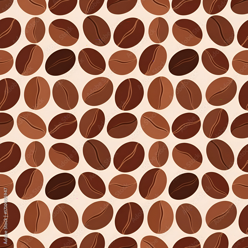 Obraz premium Flat Design Roasted Coffee Bean Seamless Pattern on Beige Background