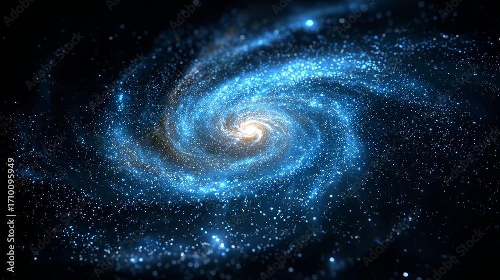 Obraz premium Spiral galaxy with bright core and swirling arms filled with stars and cosmic dust