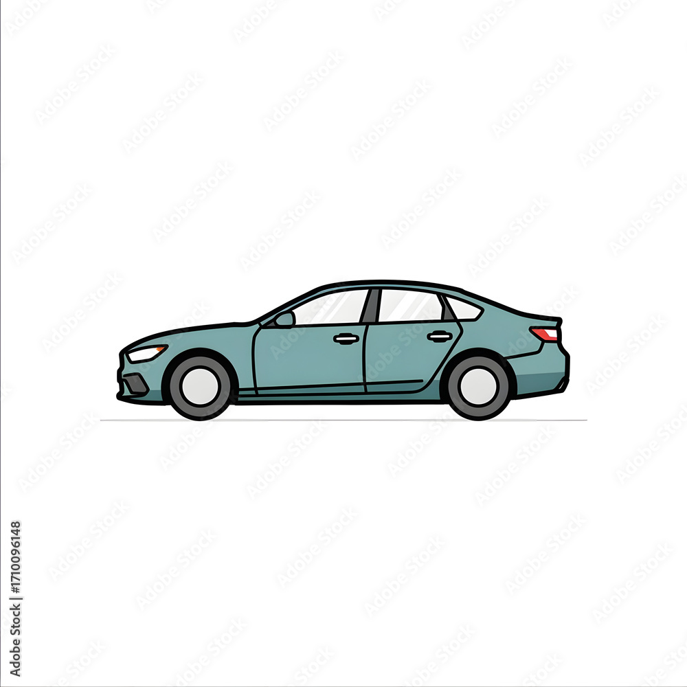 Fototapeta premium A side profile illustration of a modern teal sedan car with tinted windows and silver wheels.