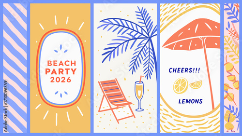 Vibrant beach party invitation with tropical elements and text