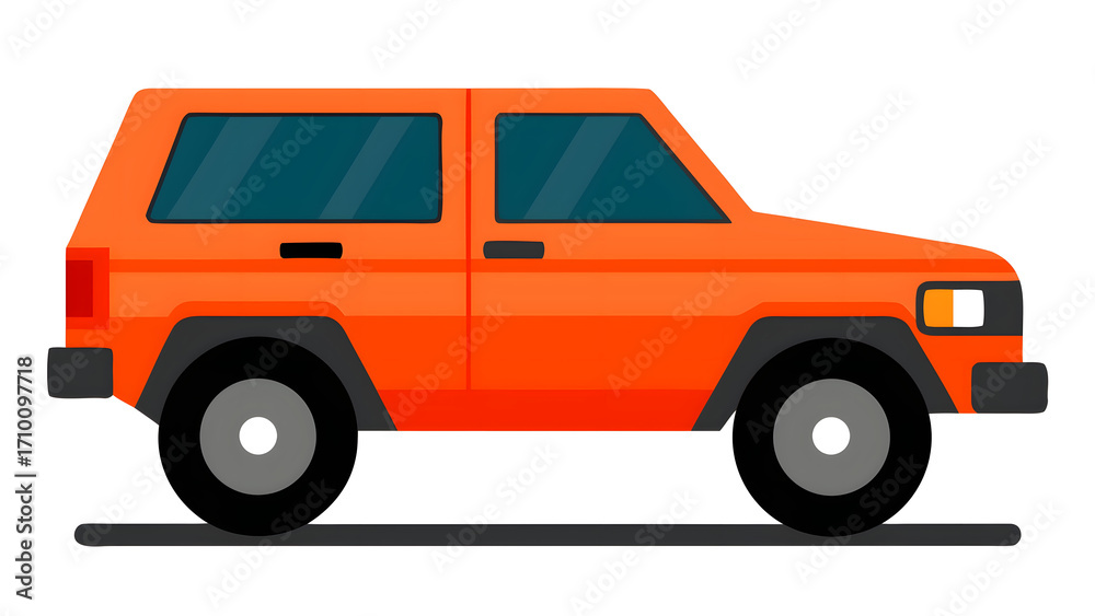 Fototapeta premium A simple orange suv with tinted windows, presented in a flat design style