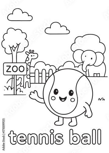 coloring book tennis ball visiting zoo with elephant