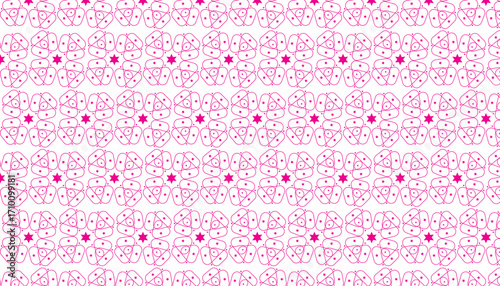 Seamless hot pink geometric star pattern with interconnected loops abstract background