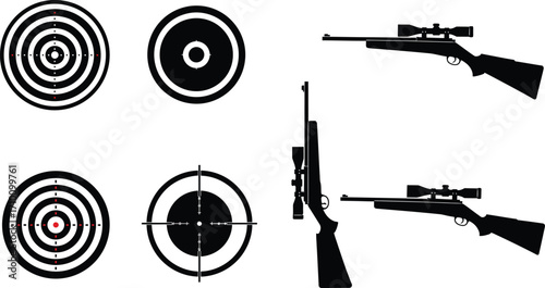 Target practice illustration featuring rifles crosshairs and bullseye targets
