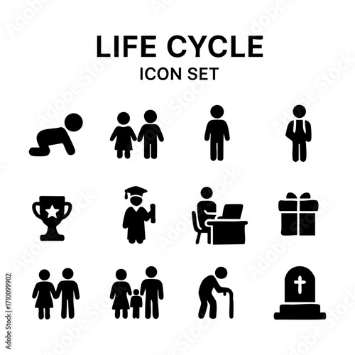 Life Cycle Icon Set, Isolated Background. Design Elements Representing Growth, Family, Education and Aging