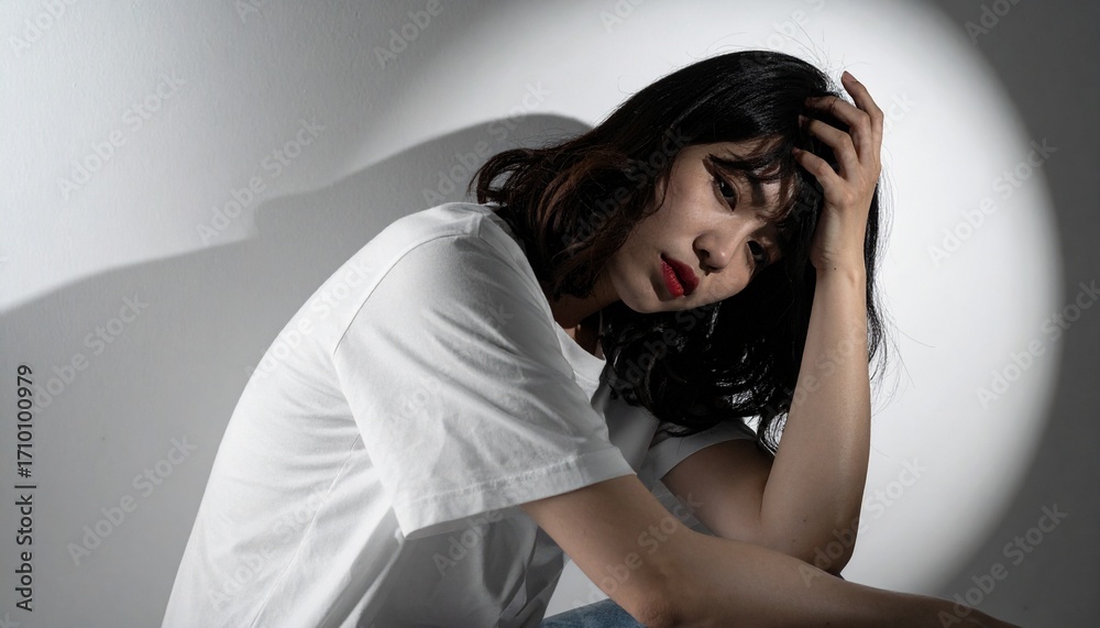 Naklejka premium 憂鬱な表情をした女性