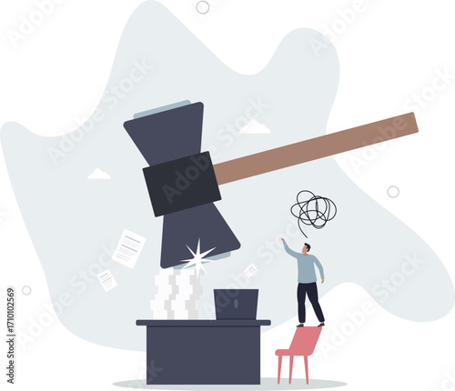 Frustration and chaos from computer problem or tech failure, stressful or anxiety from overworked or disappointment and mistake concept.life and employment of people.