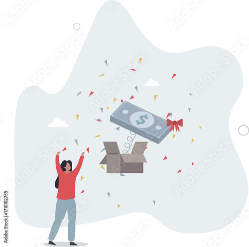 Surprise money or reward, bonus or salary raise, investment profit, dividend or high return stock,life and employment of people.