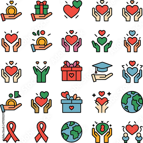 colorful donation charity icons set royalty free stock photos premium quality