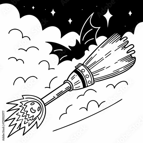 Witch’s broomstick transformed into a rocke