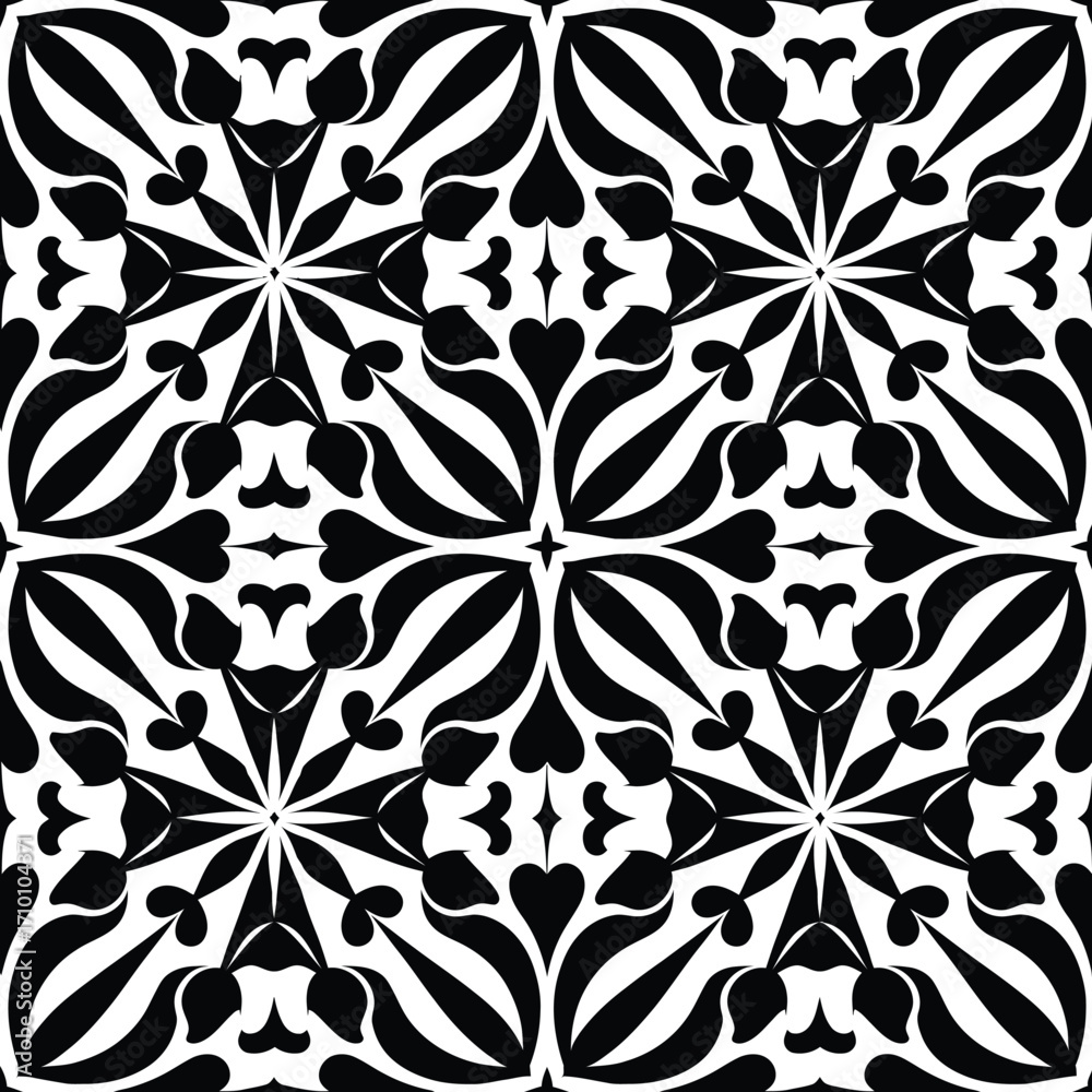 Fototapeta premium Seamless Black and White Floral Pattern Vector Design
